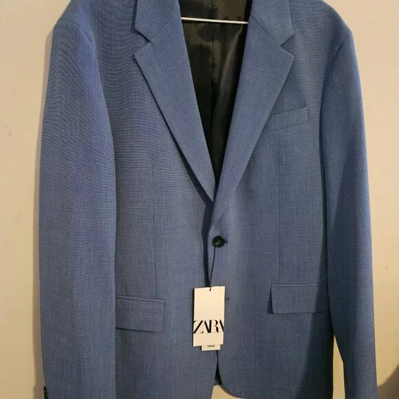 NWT Zara Men's Suit Jacket Blazer Blue - Picture 6 of 6